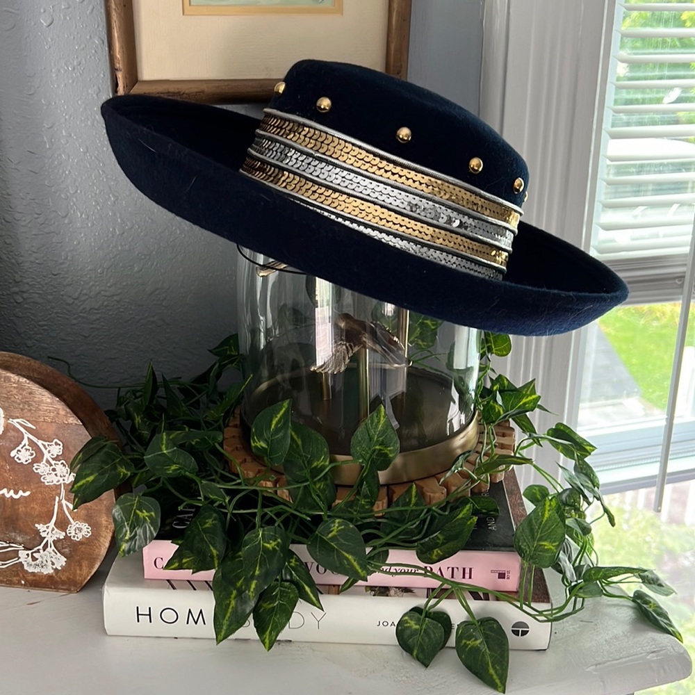 SONNI Vintage Wool Felt Studded sequined Hat